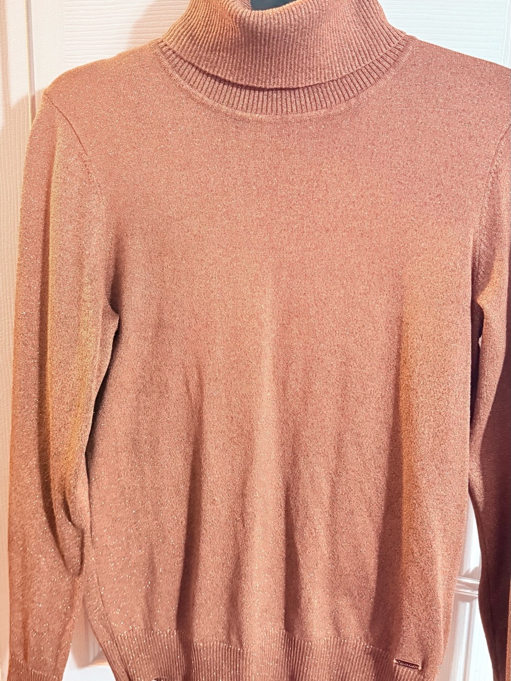 Calvin Klein Shimmery Rose-Tan Turtleneck Sweater